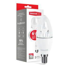 LED лампа MAXUS C37 6W теплый свет E14 (1-LED-531)