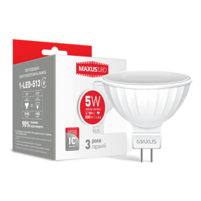 LED лампа Maxus MR16 5W тепле світло GU5.3 AP (1-LED-513)
