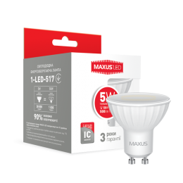 LED лампа Maxus MR16 5W тепле світло 220V GU10 (1-LED-517)